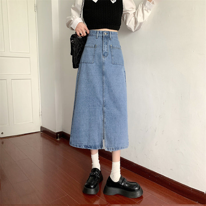 Jupe en denim longue pour femme avec poches pratiques Chic & Stil