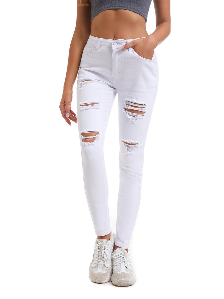 Ladies Skinny Jeans with Fashionable Rips Lune London