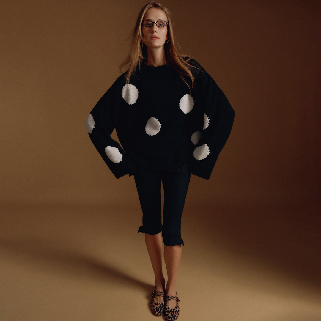 Oversized knitted sweater for women with a catchy polka dot pattern Lune London