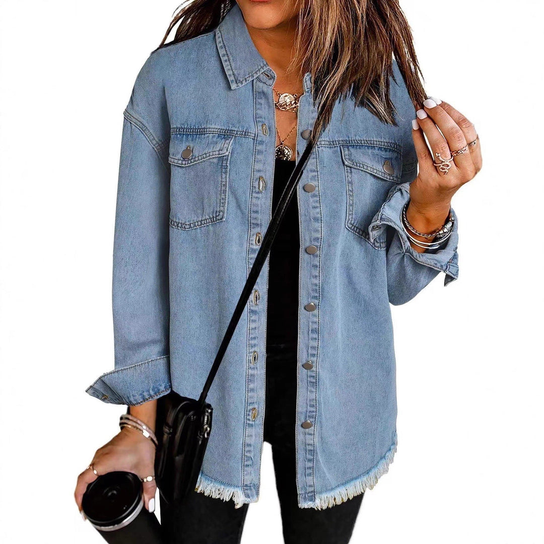 Ladies Denim Overshirt with Fringed Hem and Chest Pockets Lune London