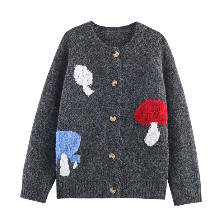 Women’s knitted jacket with colorful mushroom design Lune London