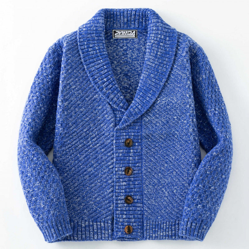 Men's knitted jacket with a modern cable pattern and Lune London button details