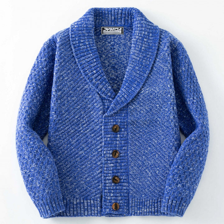 Men's knitted jacket with a modern cable pattern and Lune London button details