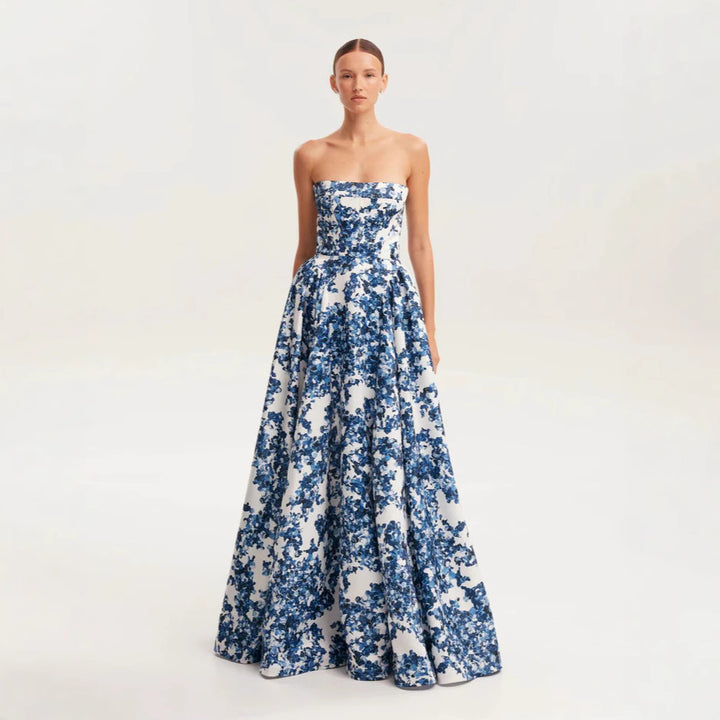 Women Elegant Floral Pattern Maxi Dress with Off-Shoulder Design Lune London