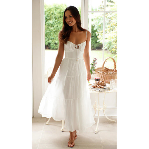 Maxi tiered dress for women with adjustable spaghetti straps Lune London