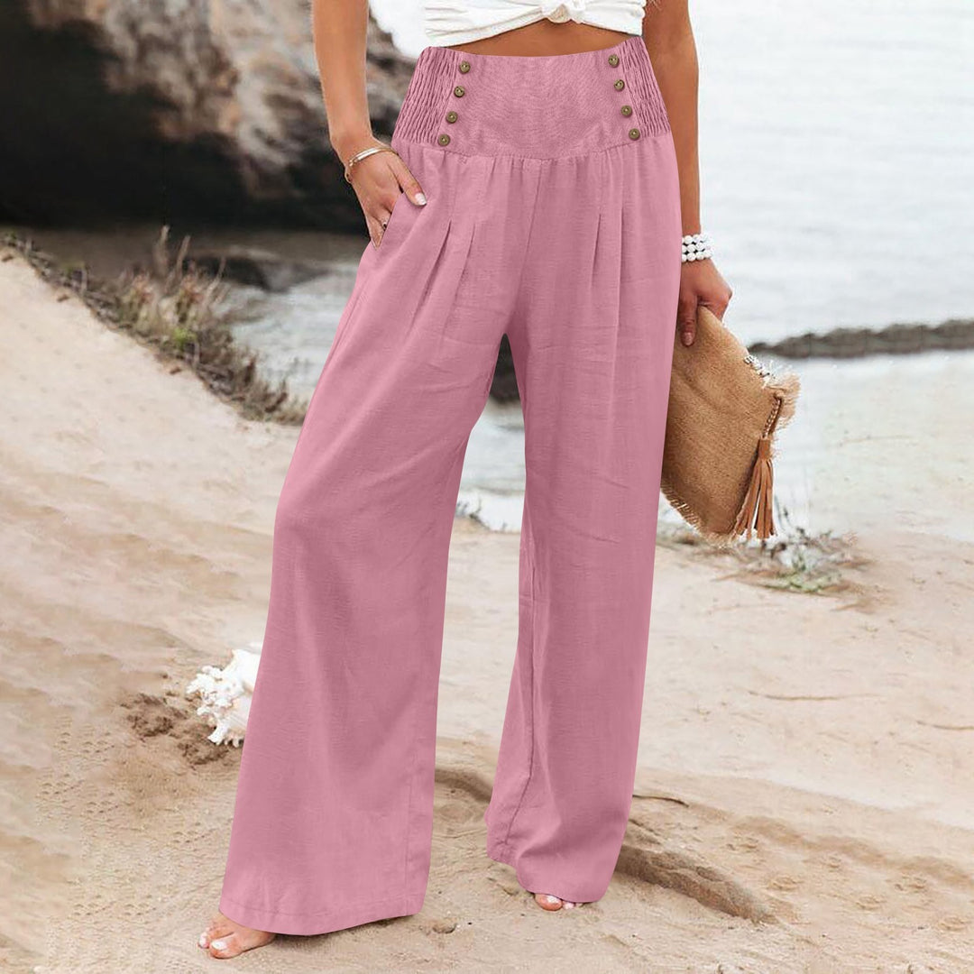 Pantalon d'été large pour femmes avec détails en bouton Lune London