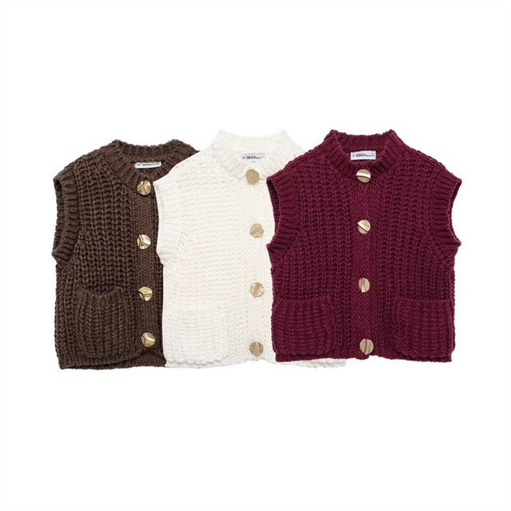 Knitted vest for women with stylish buttons and practical pockets Lune London