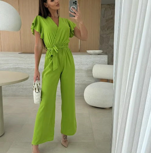 Ladies Elegant Jumpsuit with Gathered Neckline Lune London