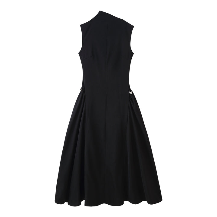 A-line dress for women with asymmetric neckline and elegant folds Lune London