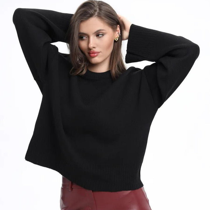 Ladies Comfortable Loose Sweater with Textured Ribbed Pattern Lune London