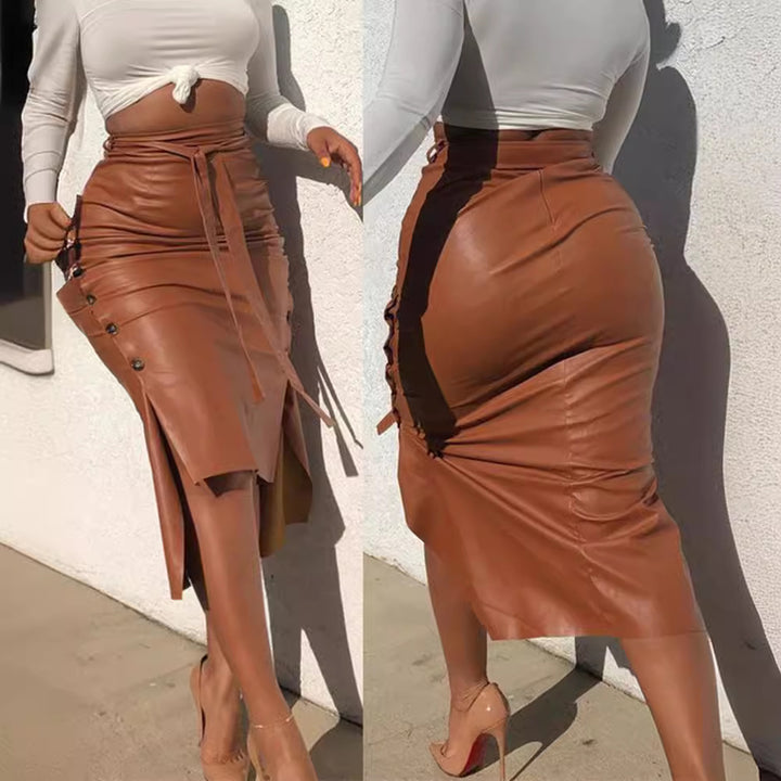Ladies Chic Split High Pencil Skirt Lune London