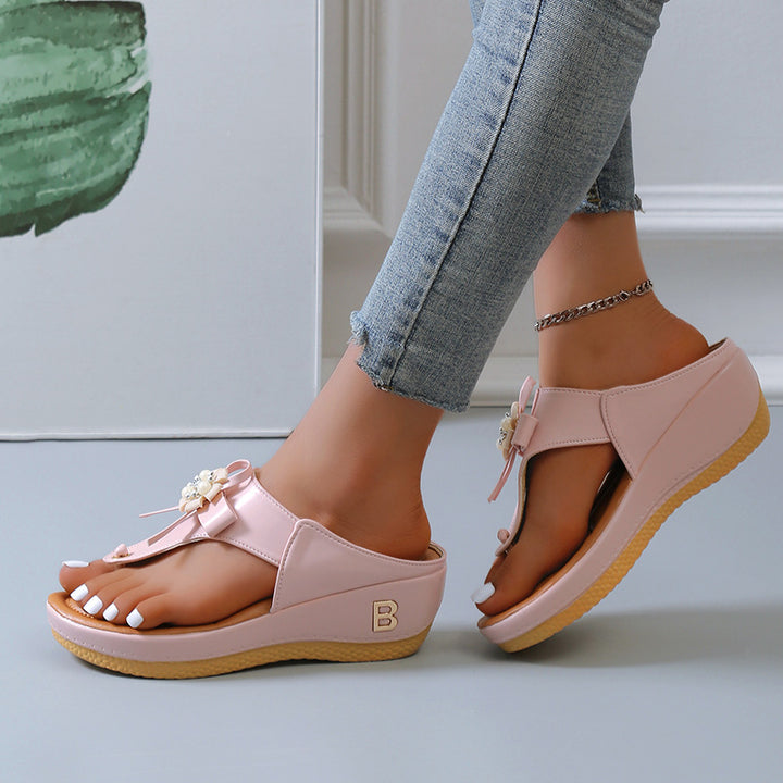 Ladies Comfortable Wedge Sandals with elegant floral appliqués Lune London