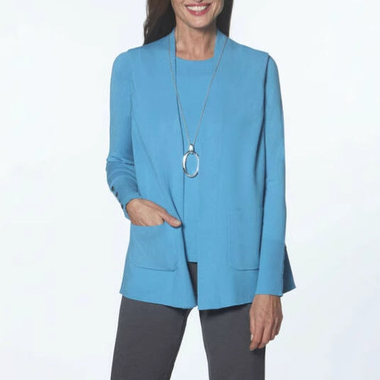Knitted jacket for women with high collar and practical pockets Lune London