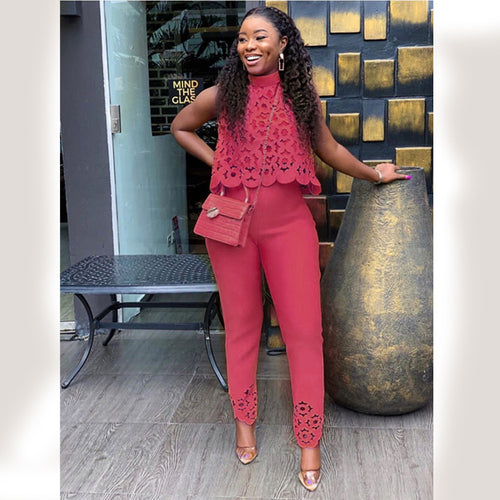 Women’s jumpsuit with lace top and fitted pants Lune London