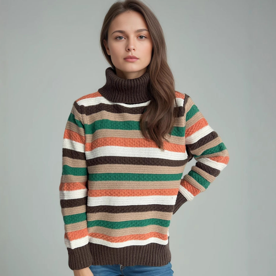 Pull en laine à col roulé rayé pour femmes avec une coupe décontractée et une texture douce Chic & Stil
