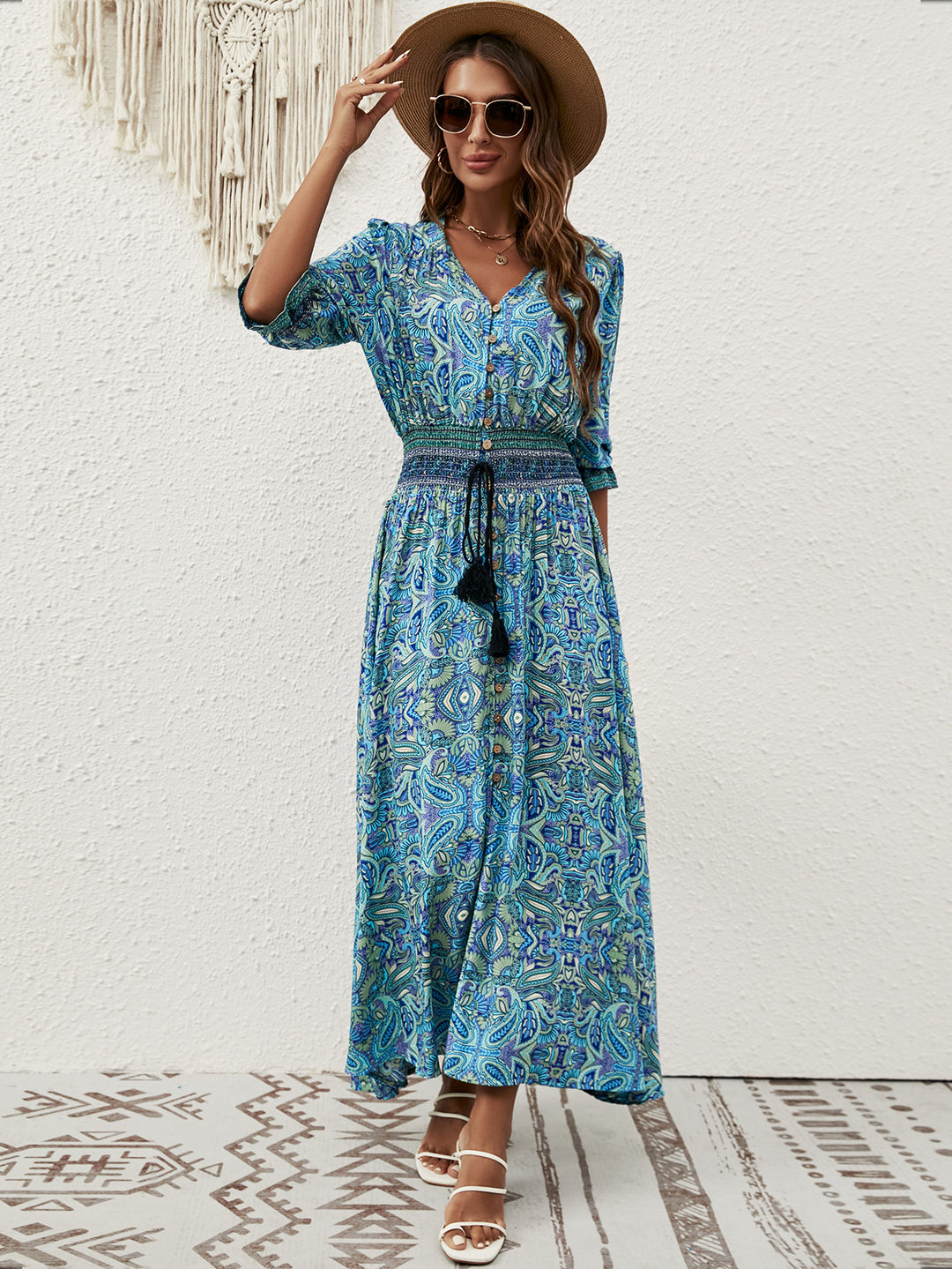 Bohemian long button maxi dress Lune London for women