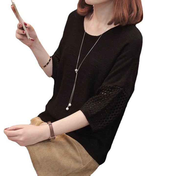 Lightweight knitted pullover for women with elegant crochet sleeves Lune London