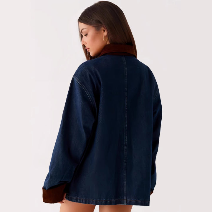 Denim jacket for women with hood and contrast sleeves Lune London