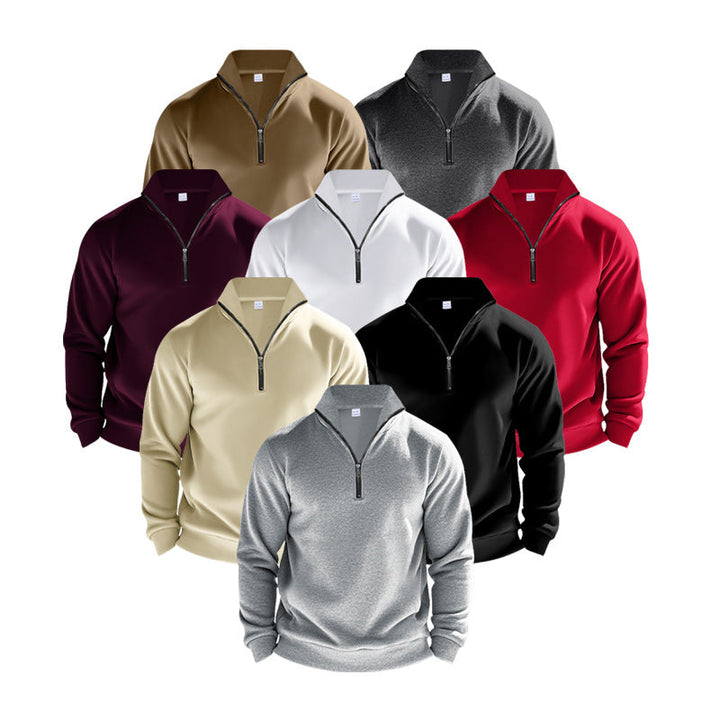 Men's Lightweight Fleece Pullover with Stand-Up Collar and Half-Length Zipper Lune London