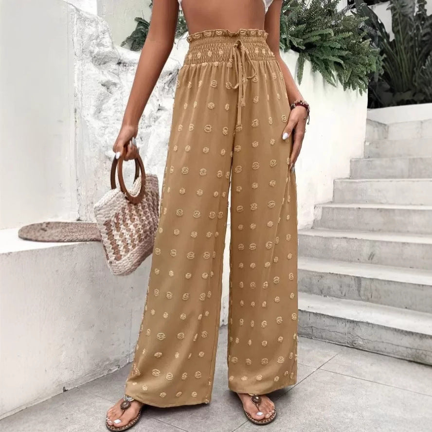 Ladies Wide Palazzo Pants with Subtle Pattern and Elastic Belt Lune London