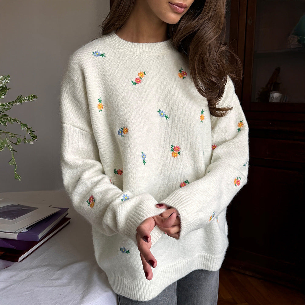 Ladies Playful Sweater with Floral Embroidery Lune London