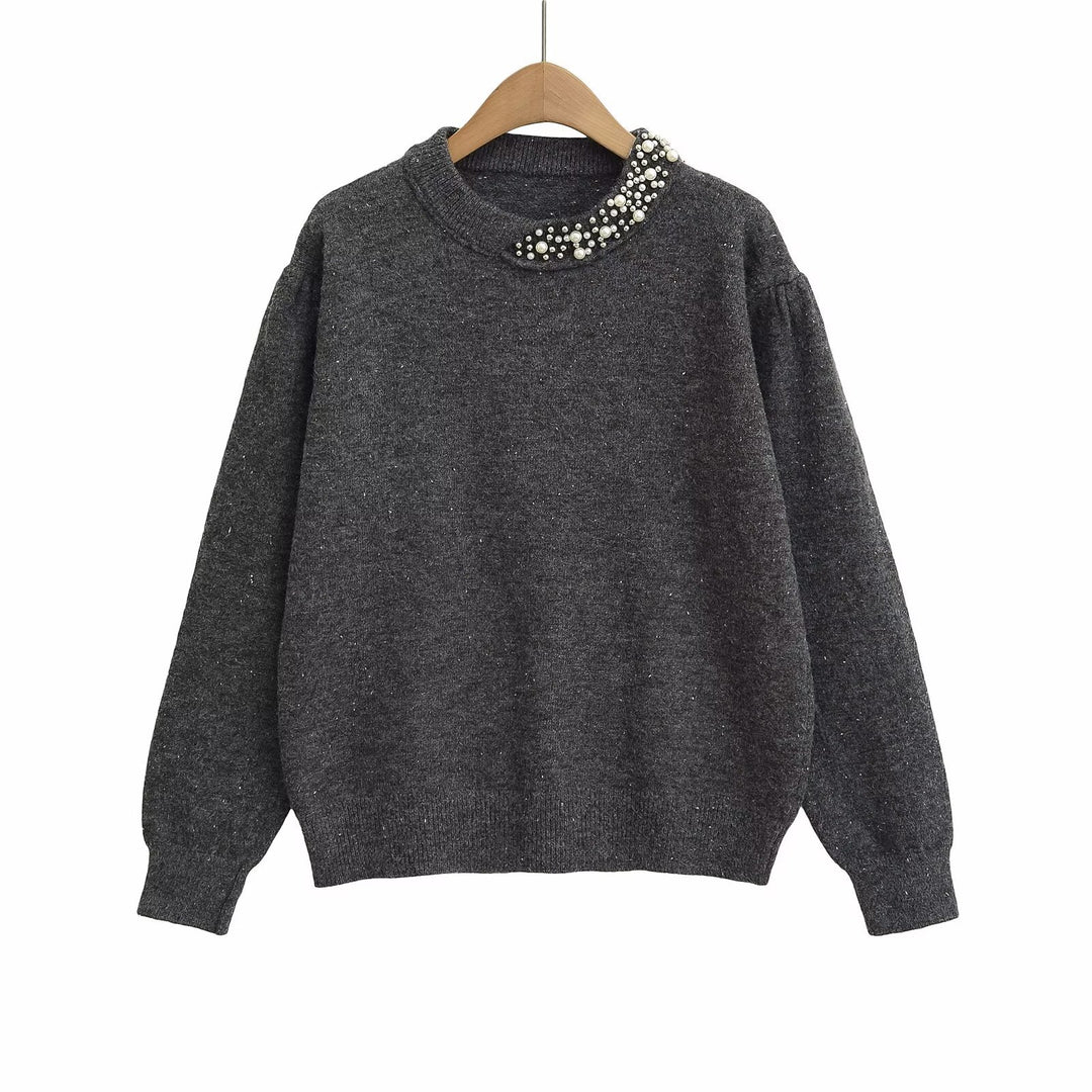 Knit sweater for women with decorative pearl accents Lune London