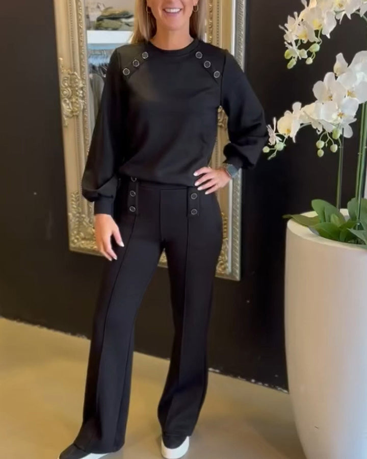 Ensemble élégant de sweatshirt pour femmes et pantalon taille haute stylé Chic & Stil