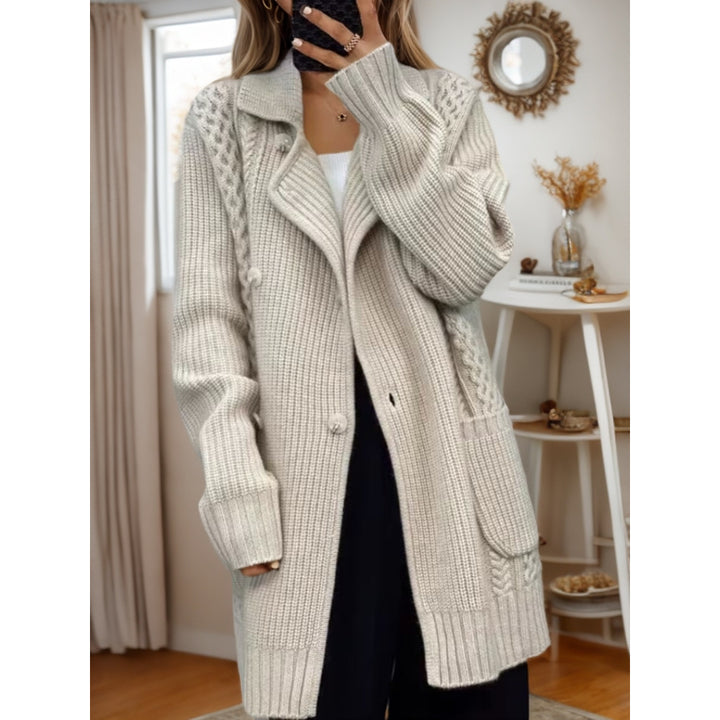 Knitted jacket for women with adjustable belt and textured cable pattern Chic und Stil