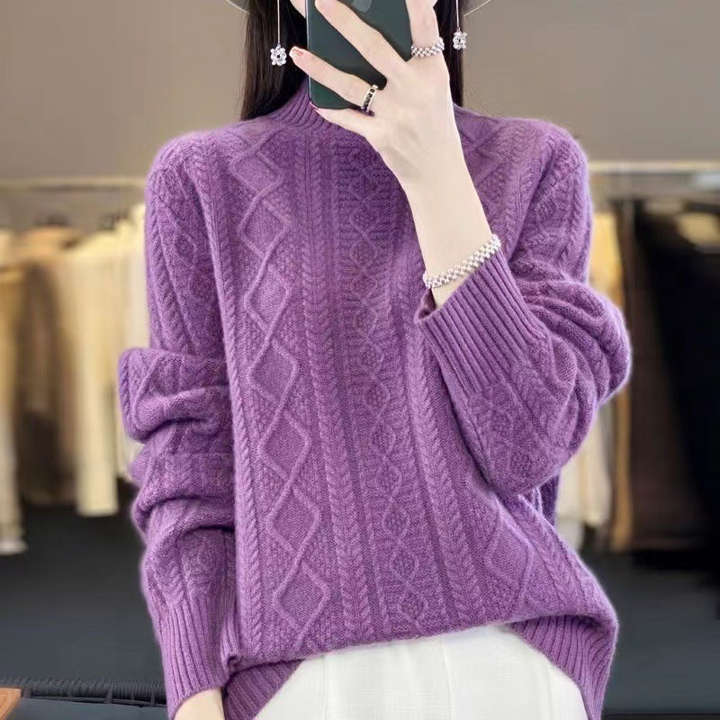 High-quality knitted pullover for women with a turtleneck and cable design Lune London