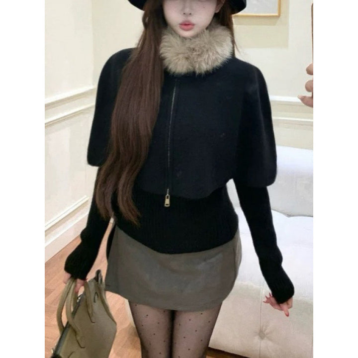 Drapé en tricot pour dames avec col en fourrure amovible Chic & Stil