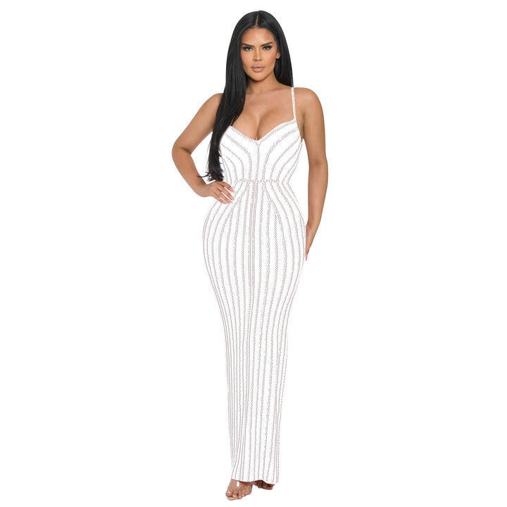 Ladies Elegant Chic Striped Maxi Dress