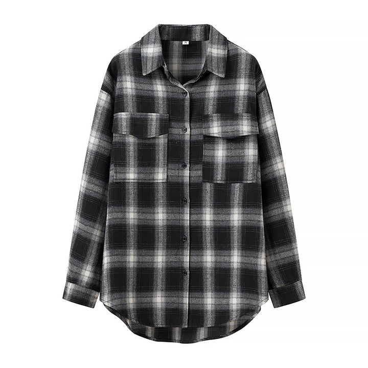 Chemise en flanelle pour femmes avec motif à carreaux et poches poitrine Chic & Stil