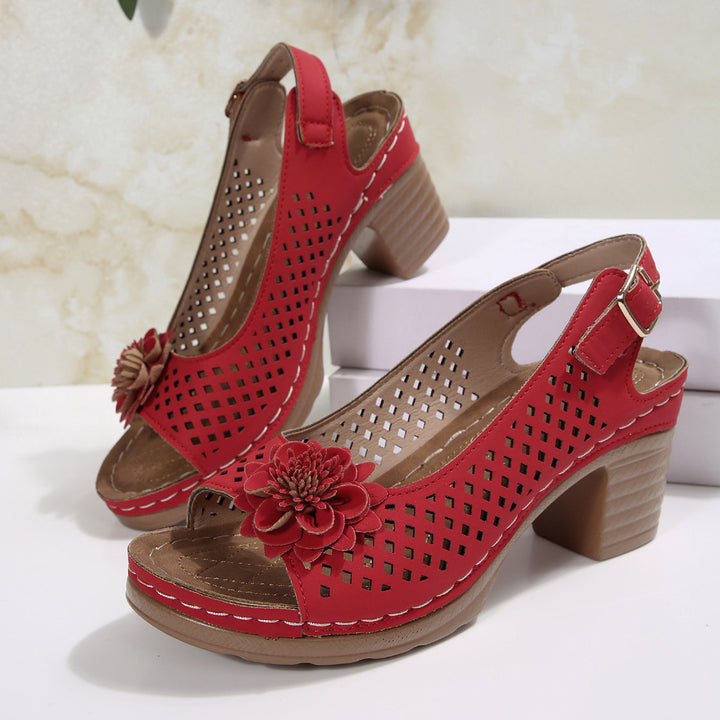 Ladies Decorative Block Heel Sandals Lune London