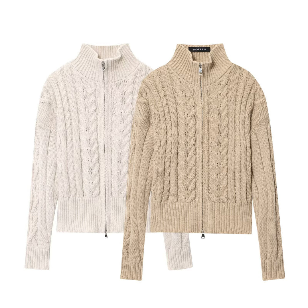 Knit sweater with high collar and zipper for women Lune London