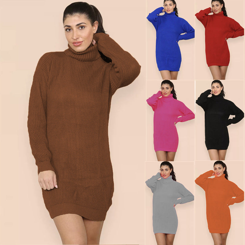 Women’s knit dress with high collar and structured knit pattern Lune London