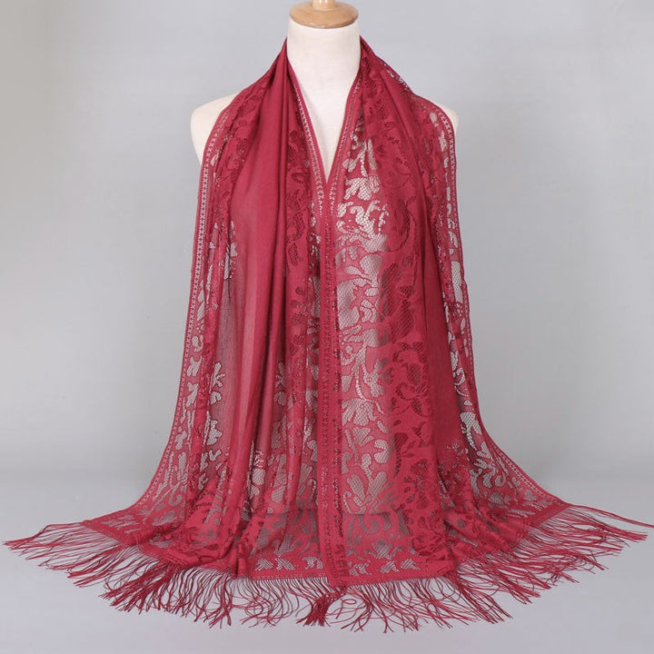 Women's Long Lace Scarf with Fringed Edges Lune London