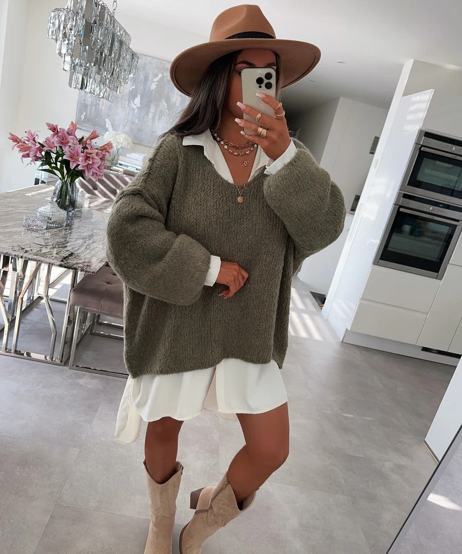 Pull oversized décontracté pour femmes avec des manches volumineuses et une texture douce Chic & Stil