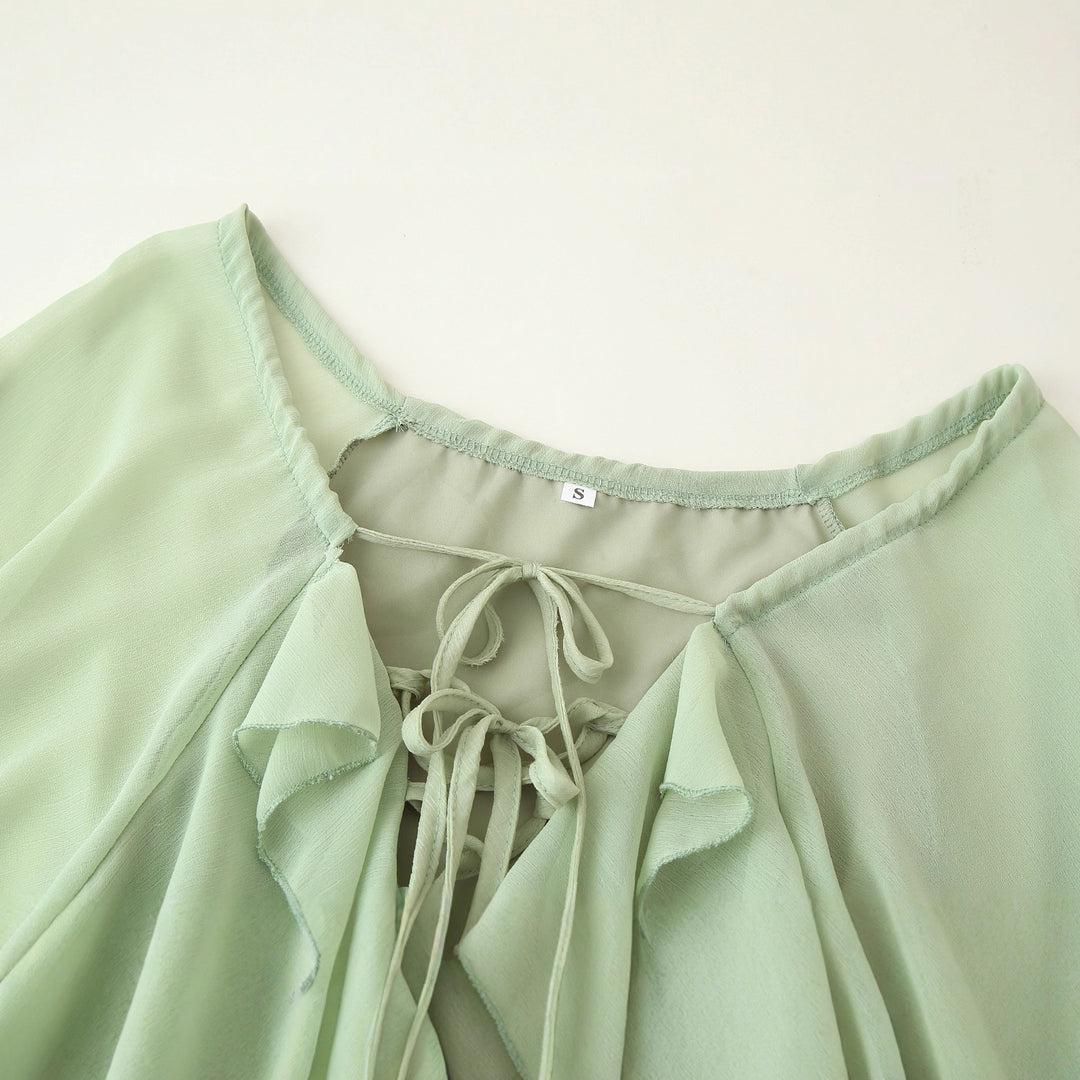 Maxi ruffled dress for women with elegant ties and a relaxed fit Lune London