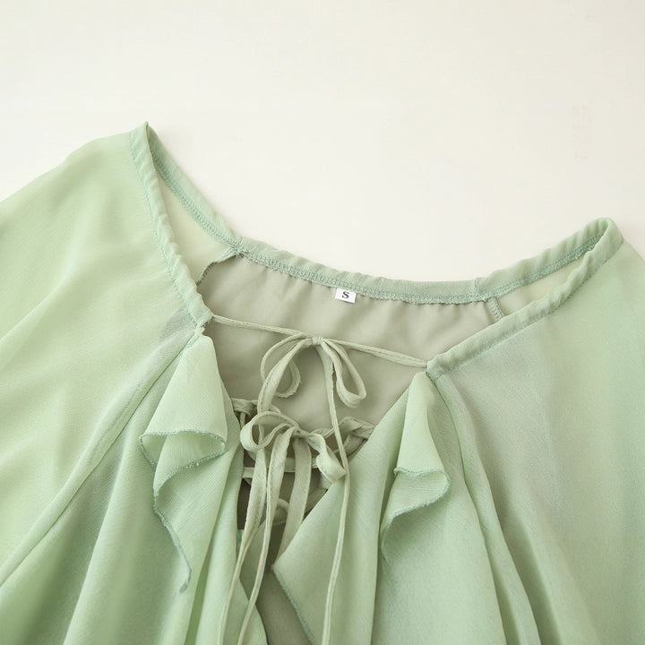 Maxi ruffled dress for women with elegant ties and a relaxed fit Lune London
