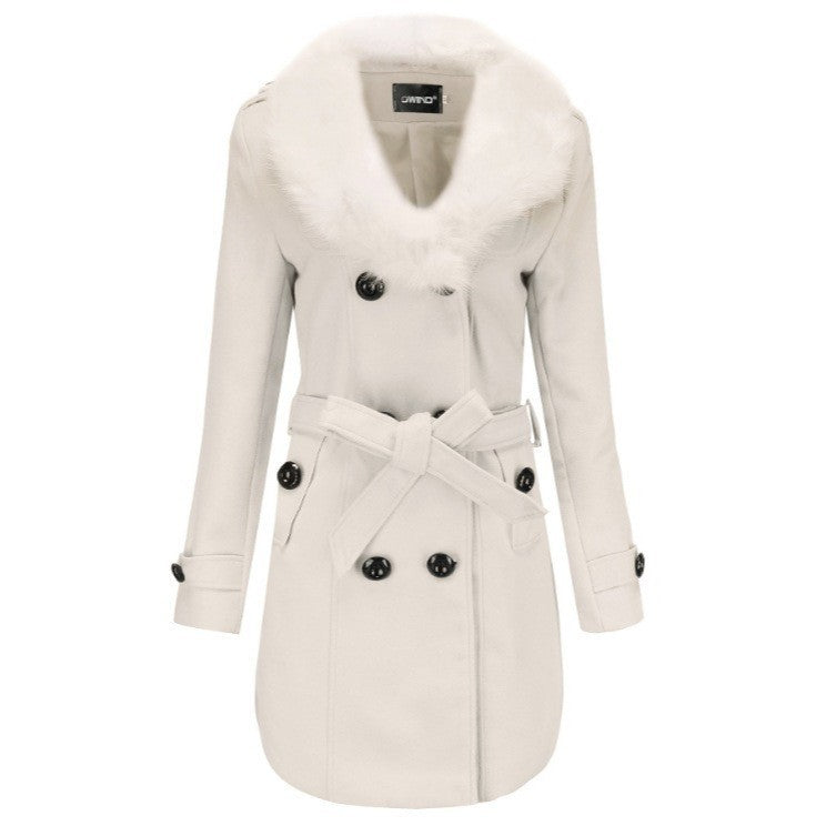 Elegant transitional coat for women with detachable faux fur collar Lune London
