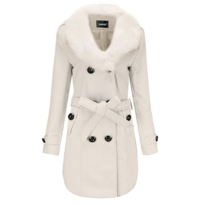 Elegant transitional coat for women with detachable faux fur collar Lune London