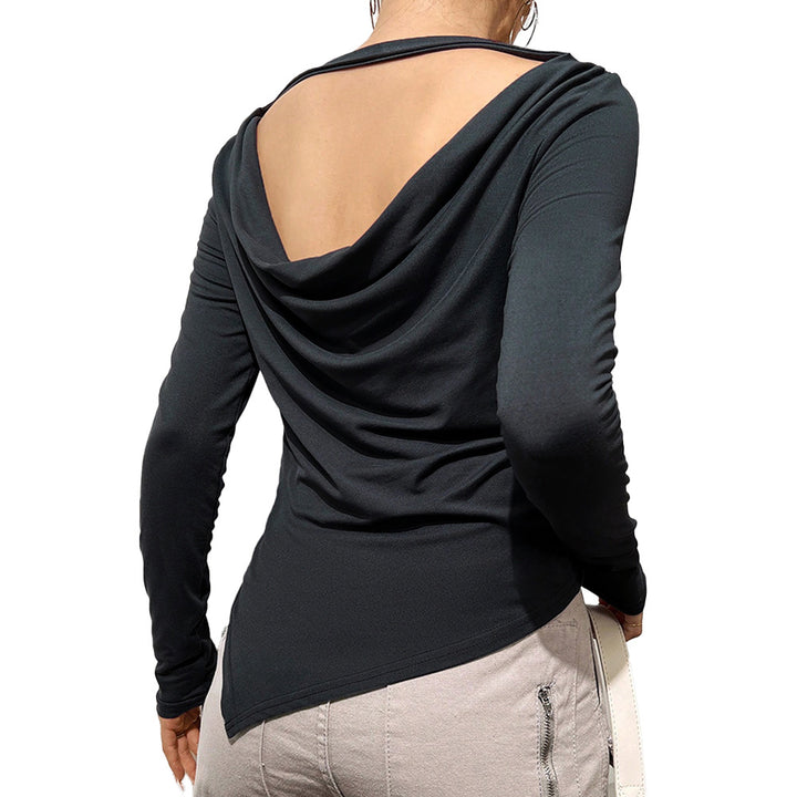 Blouse à manches longues pour femmes avec col cascade décontracté et partie arrière élégante Chic & Stil