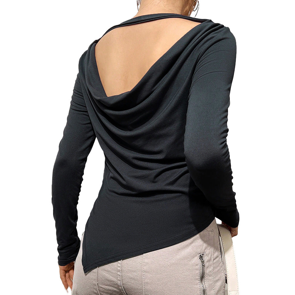 Chemisier à manches longues pour femmes avec encolure décontractée en cascade et section arrière élégante Chic & Stil