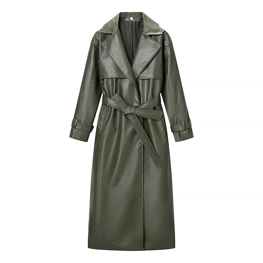 Manteau trench élégant pour femmes en simili cuir moderne avec ceinture à la taille Chic & Stil