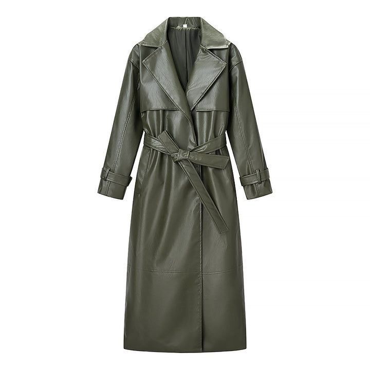 Manteau trench élégant pour femmes en simili cuir moderne avec ceinture à la taille Chic & Stil