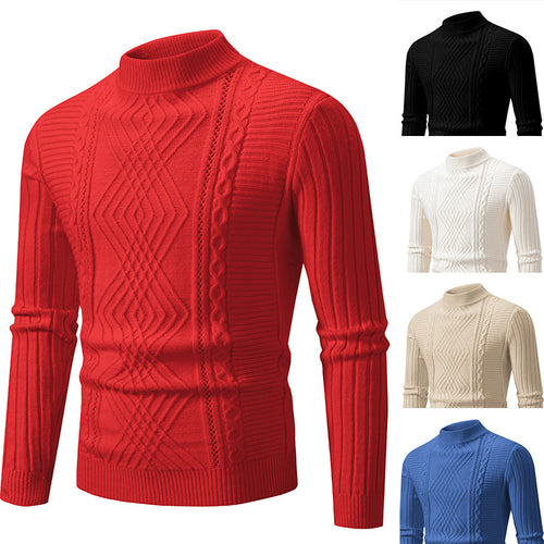 Men's elegant knitted sweater with a modern cable design and a high collar Lune London