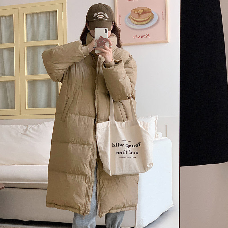 Ladies Long Down Jacket with Hood and Voluminous Chic Cut