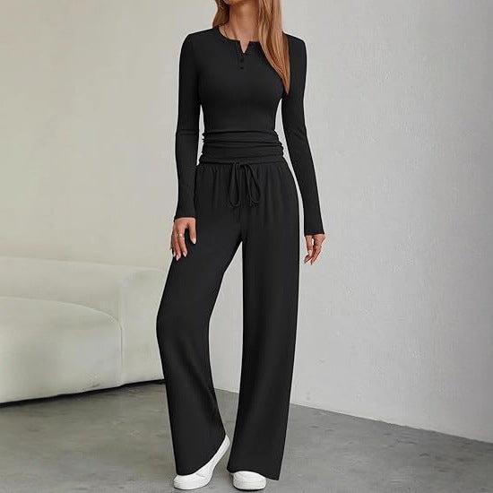 Ladies Long Sleeve Lounge Set with Adjustable Waist Drawstring Lune London