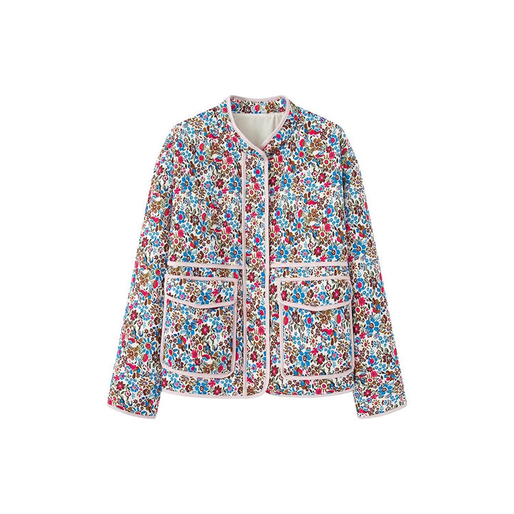 Trendy quilted women's jacket with floral pattern Lune London