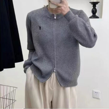 Ladies chunky knit cardigan with full zip closure and decorative details Lune London